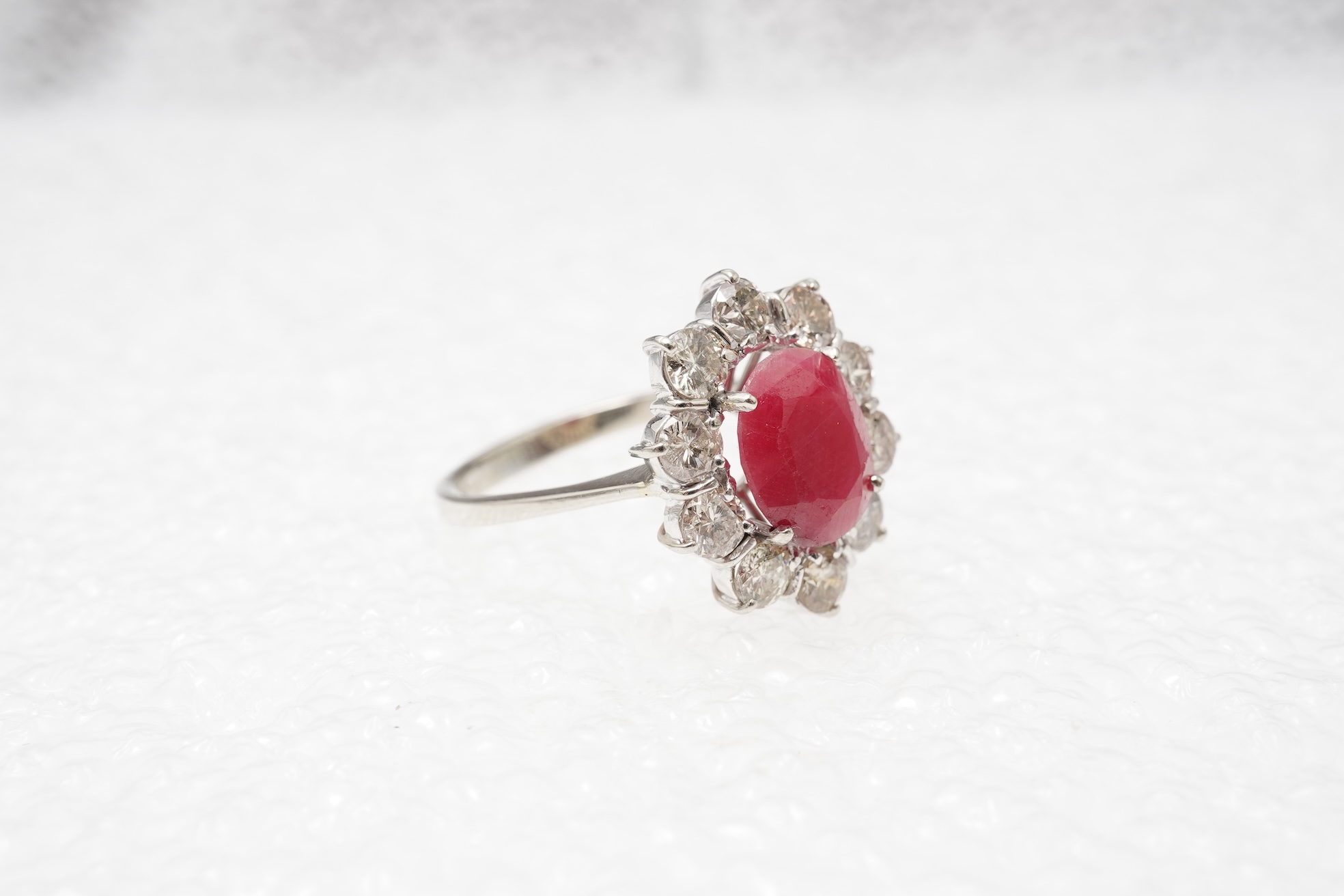 A ruby and diamond cluster ring